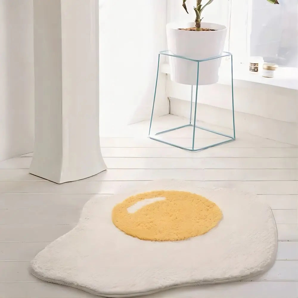 Sunny Side Up Tufted Rug – Fried Egg Aesthetic Floor Mat for Kitchen or Bedroom Decor.