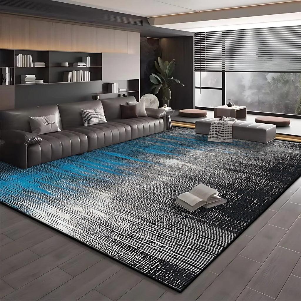 Modern Blue Black Minimalist Area Rug – Soft Washable Anti-Slip Carpet for Living Room & Bedroom