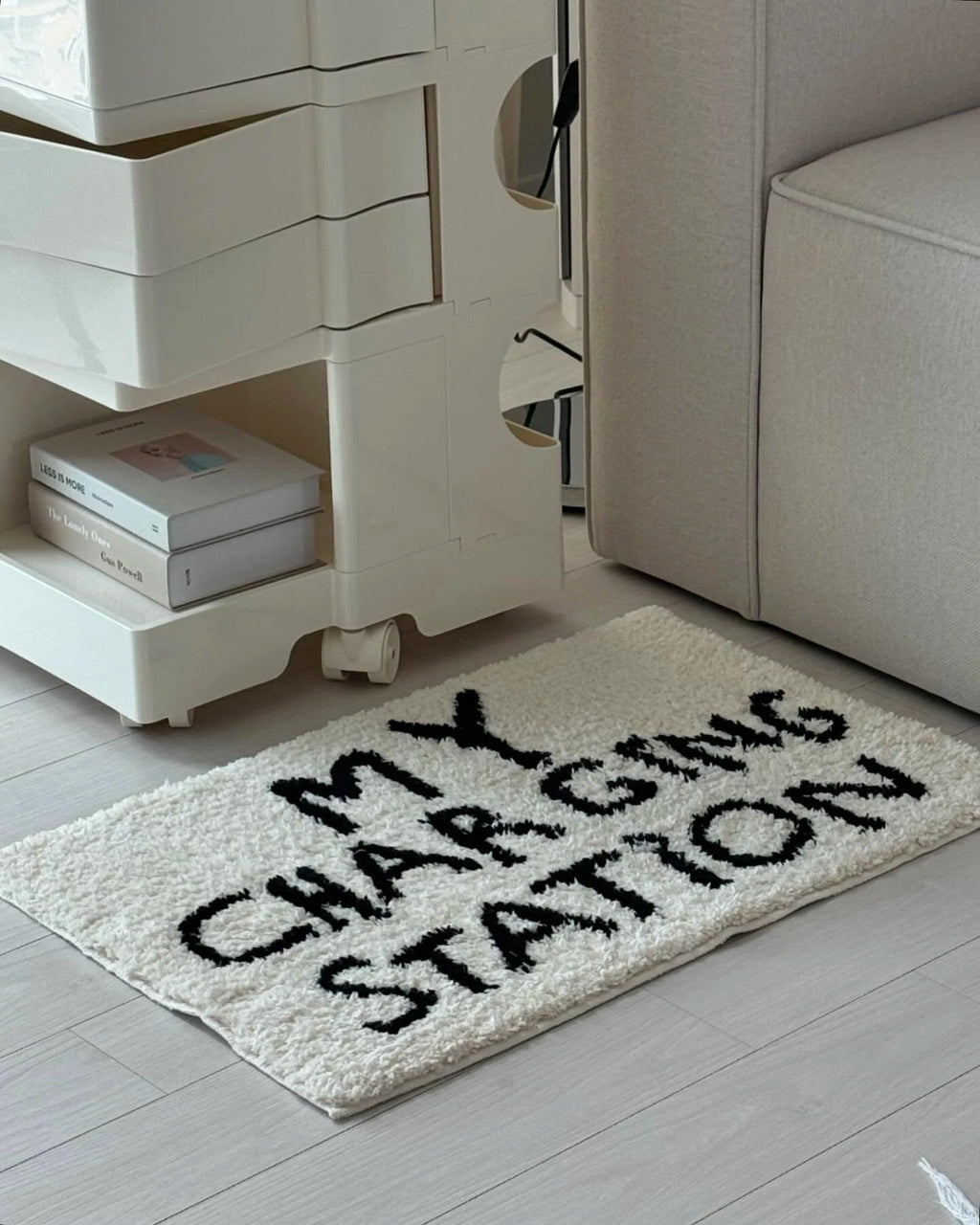“My Charging Station" Tufted Rug – Funny Bedroom Floor Mat