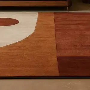 Mid-Century Abstract Geometric Rug – Minimalist Beige & Rust Modern Art Carpet