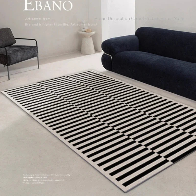 Linear Harmony | Black Stripe Modern Plush Rug by Marin Étoile
