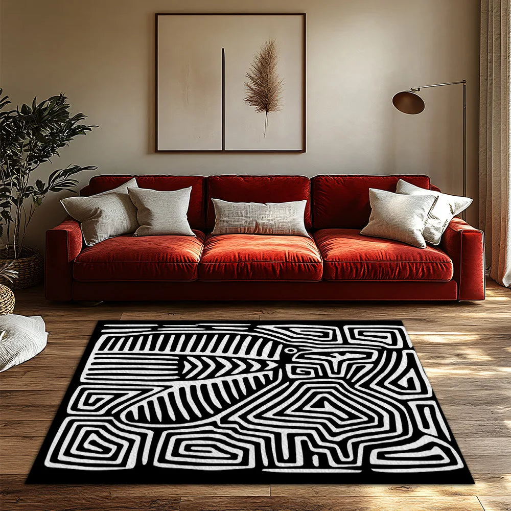 Geometric Line Art Rug – Modern Plush Non-Slip Design