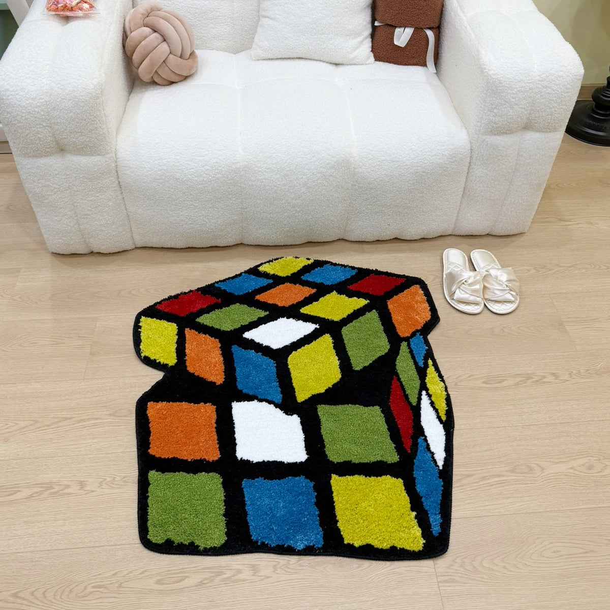 Rubik’s Cube Tufted Rug – Colorful Puzzle Design Floor Mat for Bedroom or Game Room.