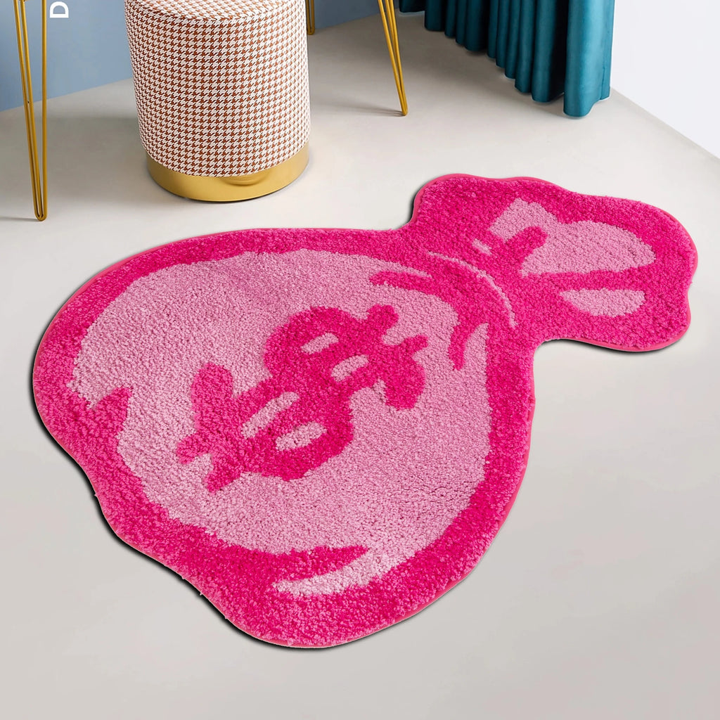 Pink Money Bag Tufted Rug – Aesthetic Dollar Sign Floor Mat
