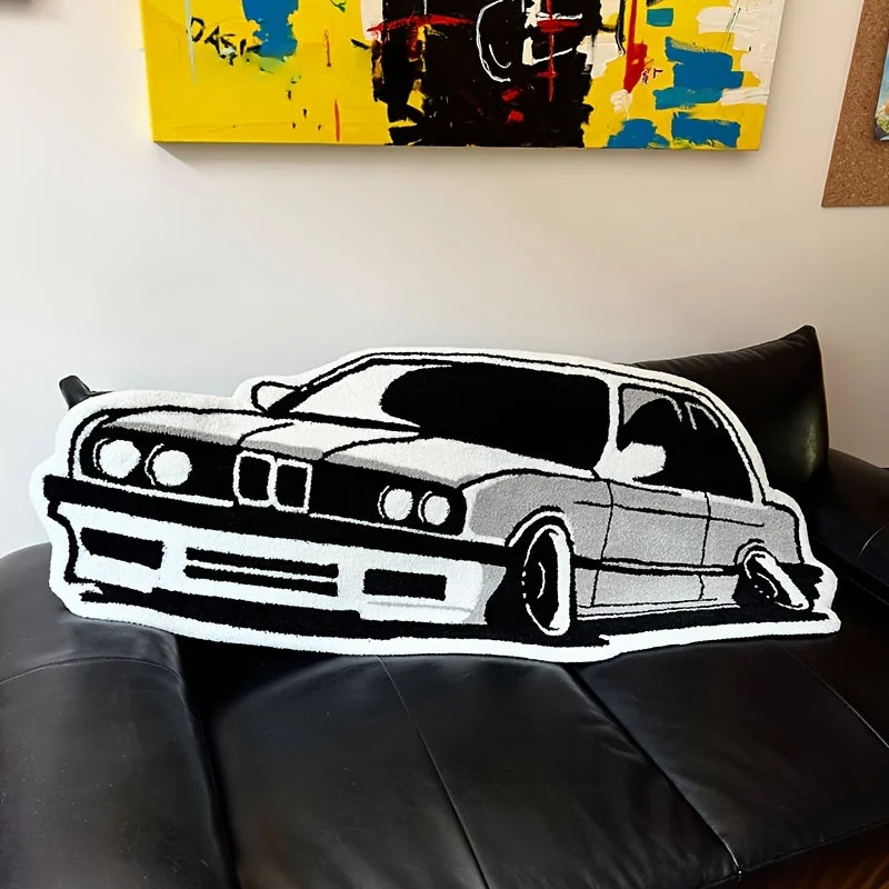 BMW E30 Inspired Tufted Rug – Classic Car Floor Mat for Bedroom Studio or Garage