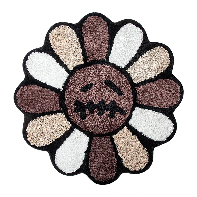 Bloom Smiley Rug – Retro Tufted Flower Mat for Bedroom, Living Room & Bath