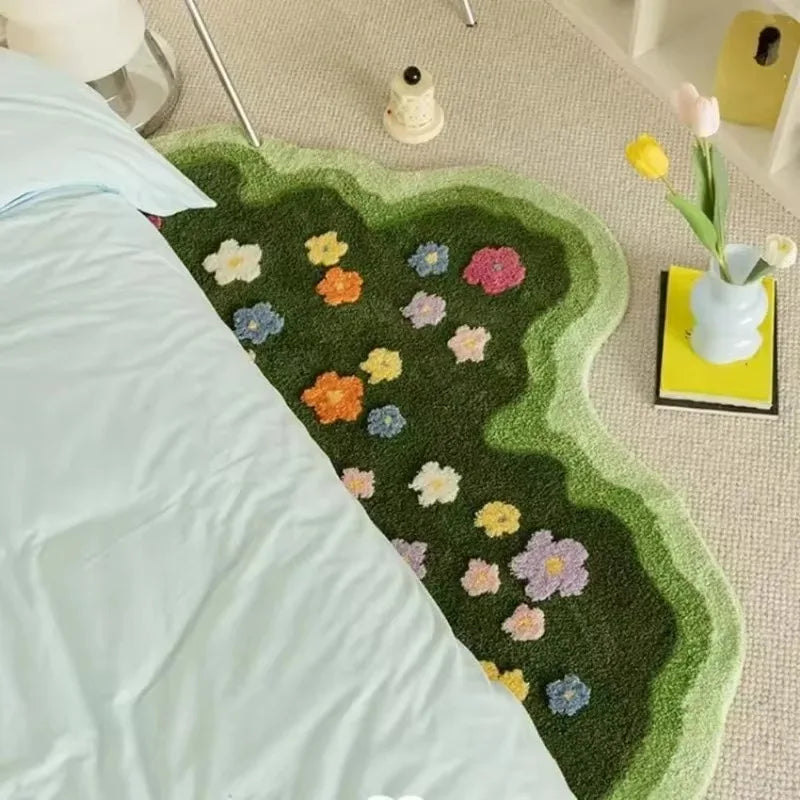 Botanical Bloom Plush Rug – Soft Floral Bedroom & Living Room Floor Mat