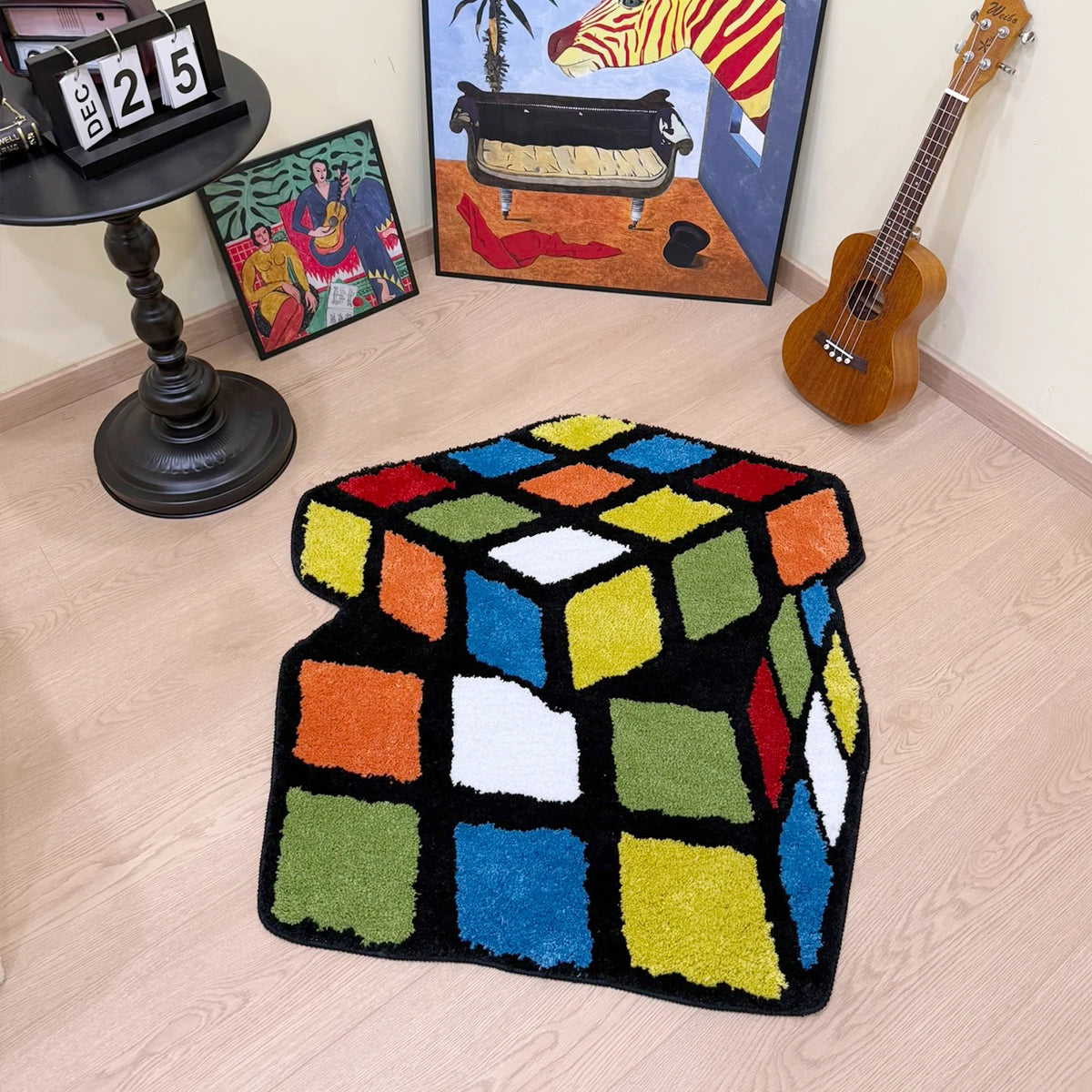Rubik’s Cube Tufted Rug – Colorful Puzzle Design Floor Mat for Bedroom or Game Room.