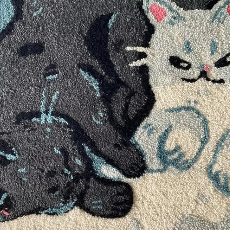 Yin Yang Cat Tufted Rug – Cute Black and White Kitty Floor Mat for Bedroom or Living Room.