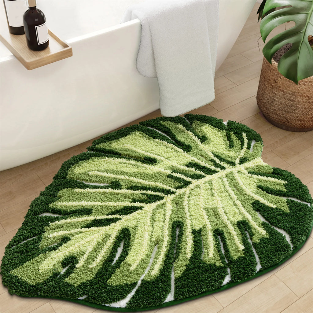 Green Leaf Luxe Bath Rug by Liora Vale – Soft Plush Non-Slip Bathroom Mat