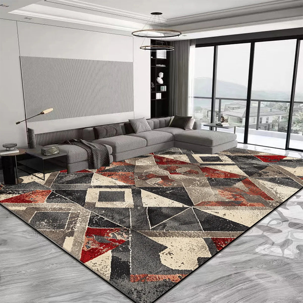 “Crimson Geometry No. 4” — Tufted Modern Art Rug from the Aurelia Dován Atelier