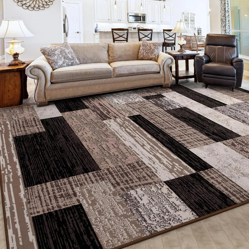 Modern Geometric 5x8ft Patchwork Chocolate Area Rug
