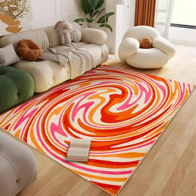 Retro Orange Abstract Rug – Vintage Mid-Century Accent