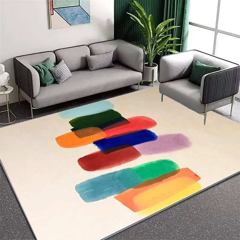 “Chromastream" Striped Vintage Rug by Liora Dane – Colorful Abstract Non-Slip Area Carpet