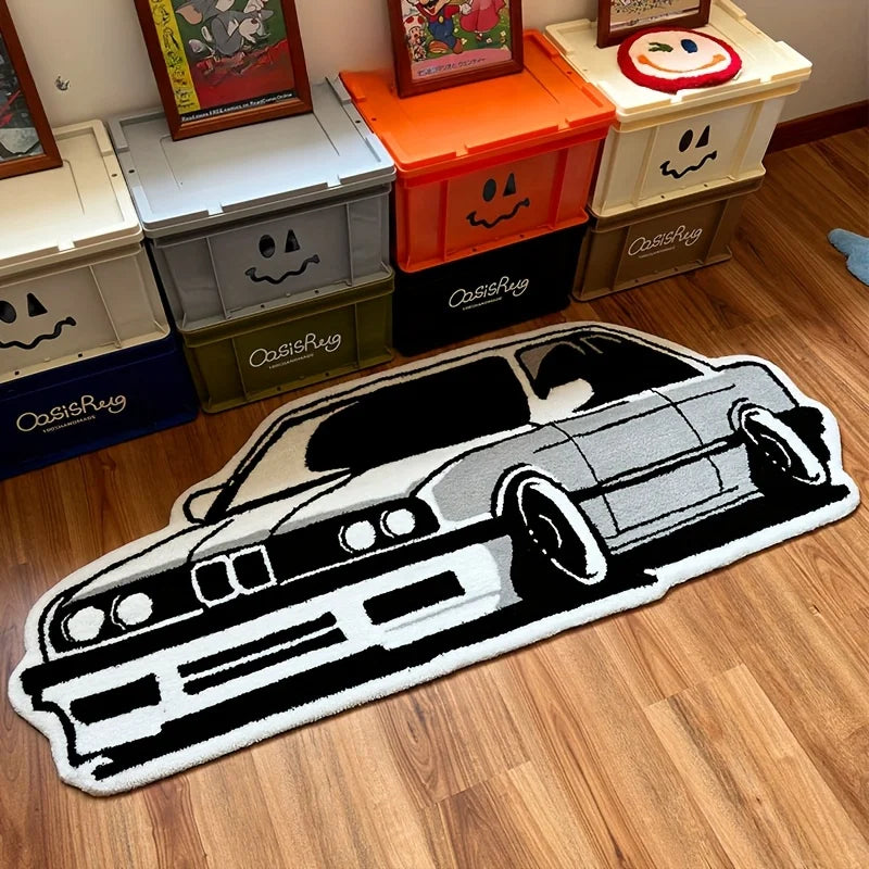 BMW E30 Inspired Tufted Rug – Classic Car Floor Mat for Bedroom Studio or Garage