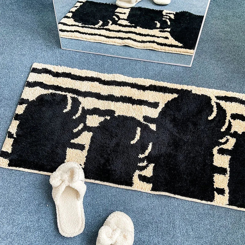 Cat Paw Tufted Rug – Black and Beige Animal Print Floor Mat for Bedroom or Hallway.