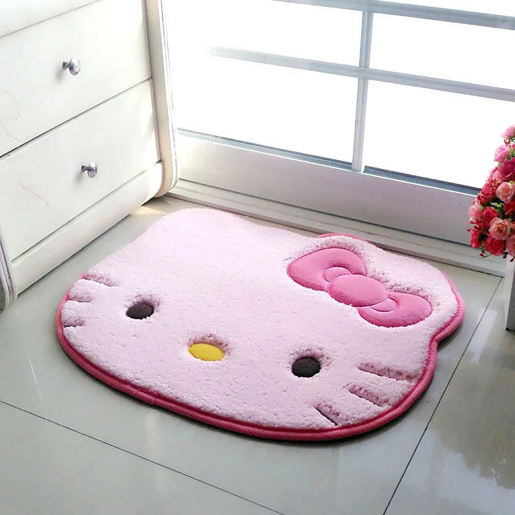 Cute Kitty Tufted Rug – Pink Cartoon Floor Mat for Bedroom or Vanity Room Decor.
