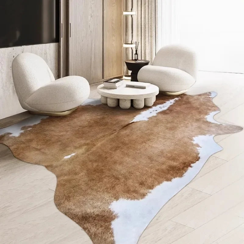 Cowhide Drift Luxe Rug – Modern Irregular Faux Cowhide Plush Carpet
