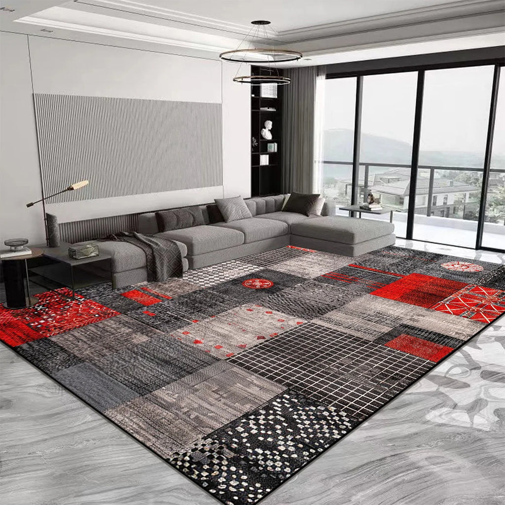 “Crimson Geometry No. 4” — Tufted Modern Art Rug from the Aurelia Dován Atelier