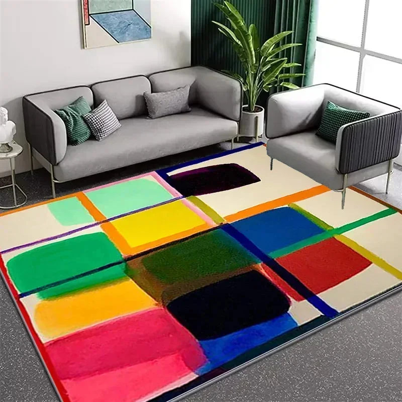 “Chromastream" Striped Vintage Rug by Liora Dane – Colorful Abstract Non-Slip Area Carpet