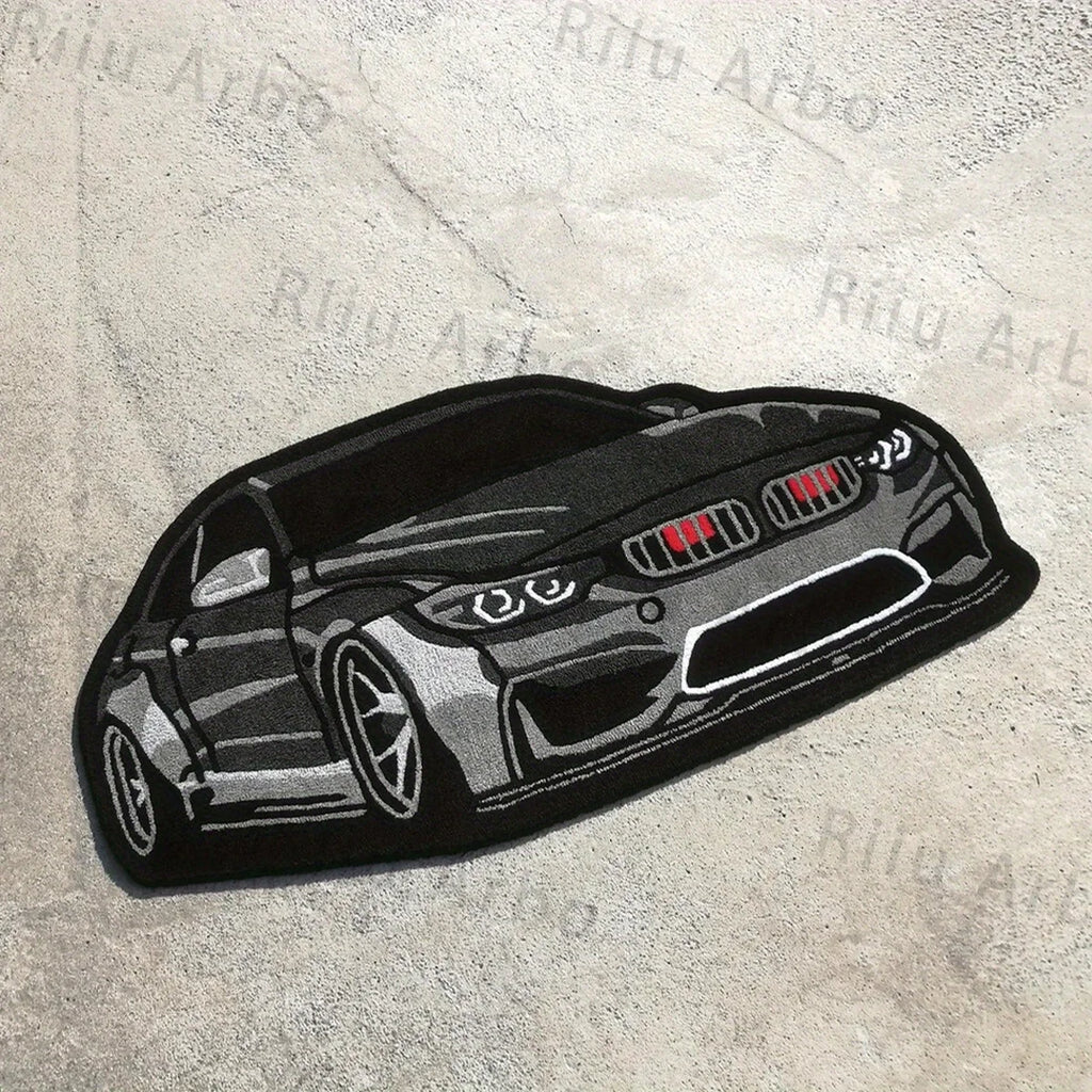BMW M4 Inspired Tufted Rug – Sports Car Floor Mat for Bedroom or Garage