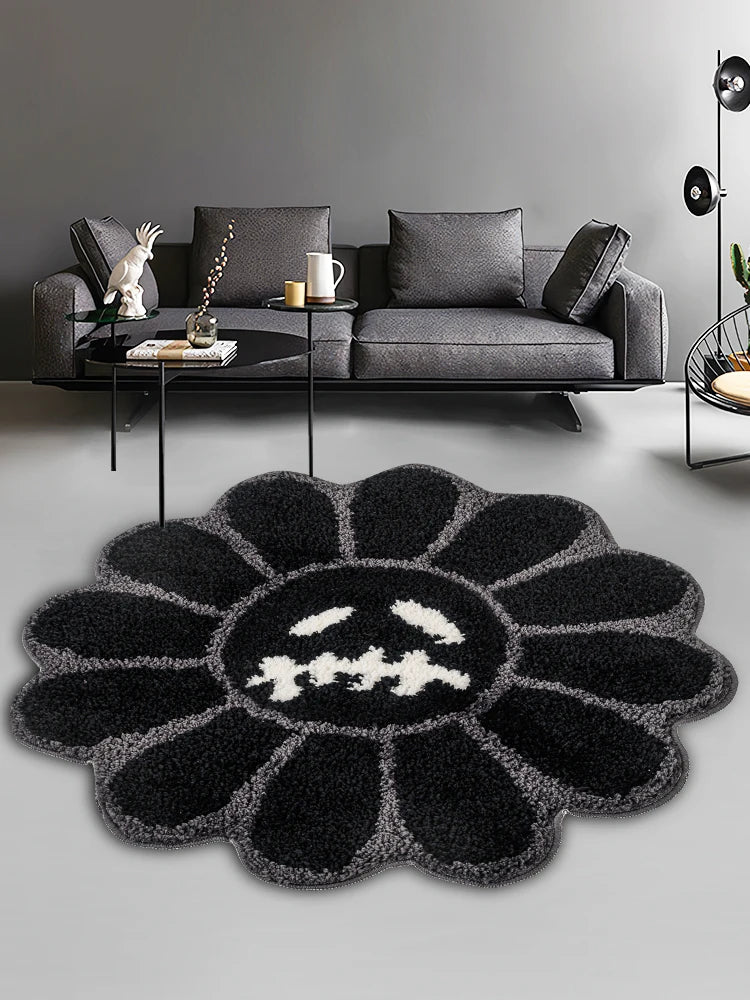 Bloom Smiley Rug – Retro Tufted Flower Mat for Bedroom, Living Room & Bath