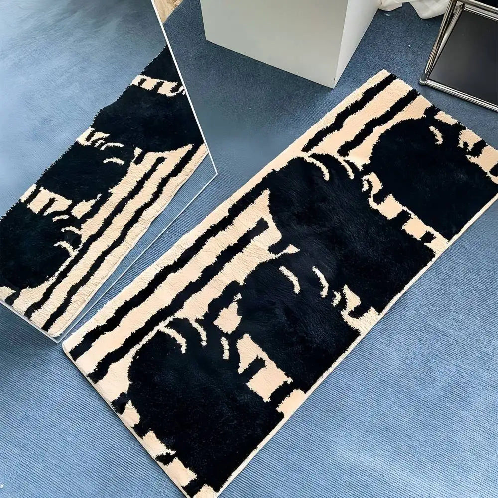 Cat Paw Tufted Rug – Black and Beige Animal Print Floor Mat for Bedroom or Hallway.