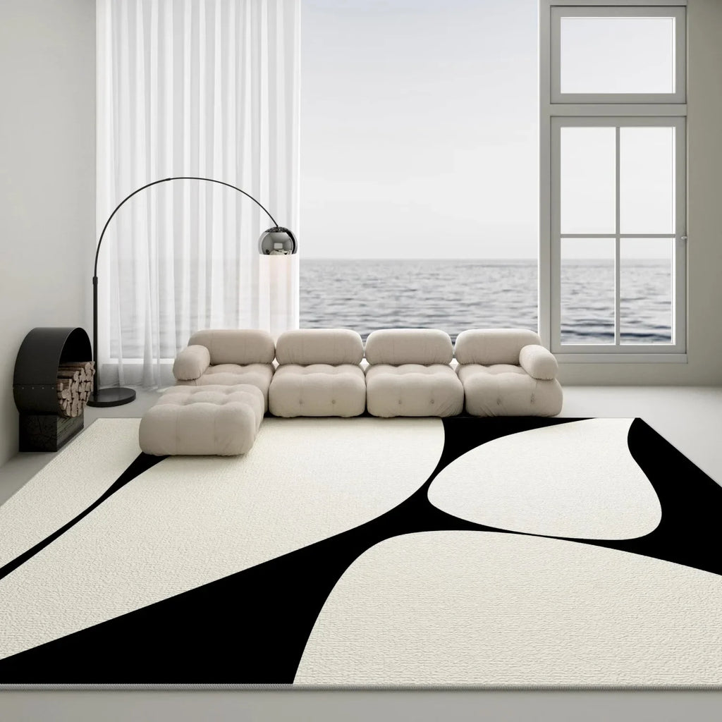 “Noir Lines" – Minimalist Black & White Geometric Rug by Aure Rendu