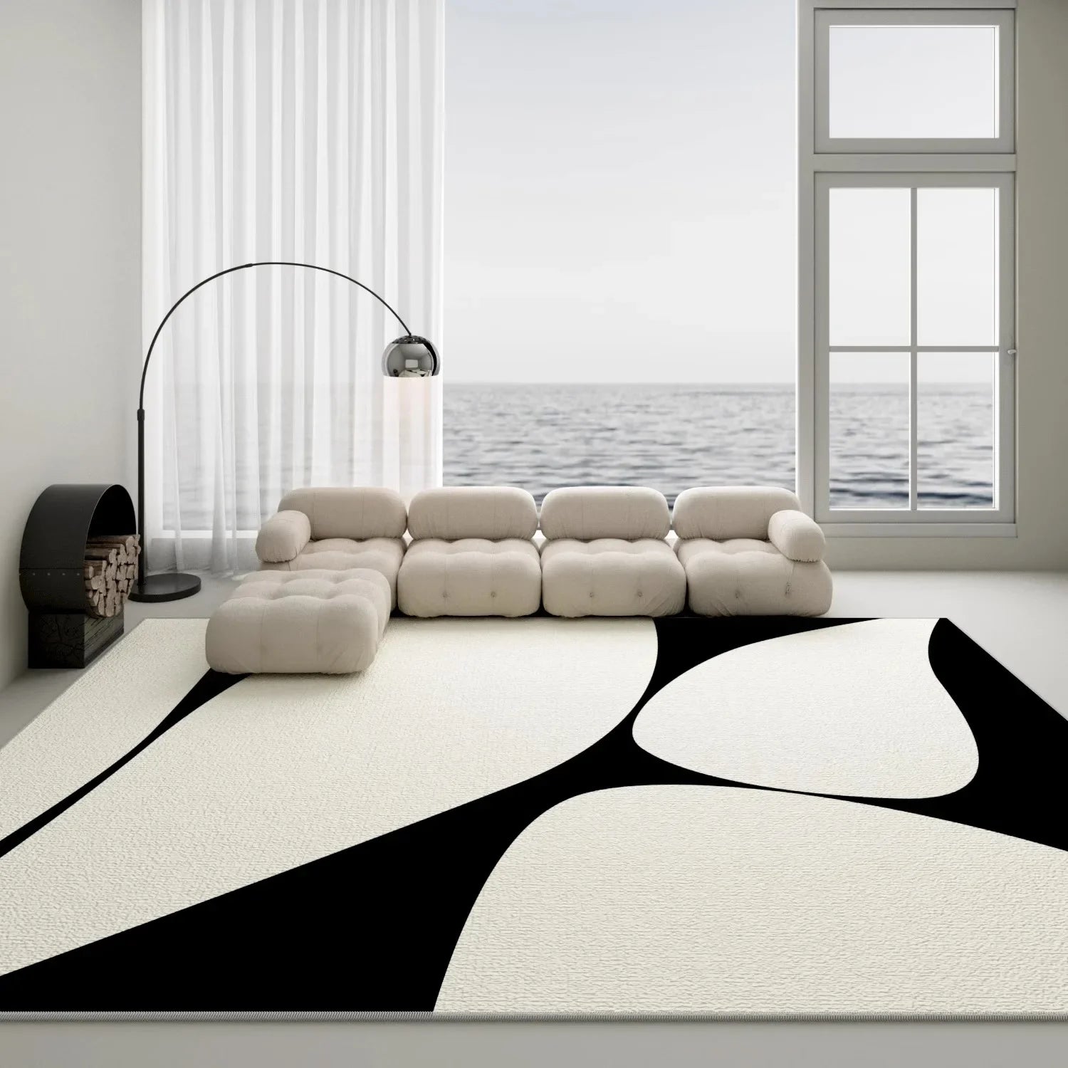 “Noir Lines" – Minimalist Black & White Geometric Rug by Aure Rendu