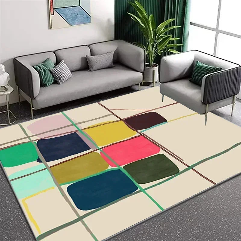 “Chromastream" Striped Vintage Rug by Liora Dane – Colorful Abstract Non-Slip Area Carpet