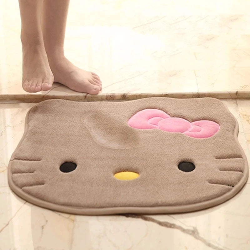 Cute Kitty Tufted Rug – Pink Cartoon Floor Mat for Bedroom or Vanity Room Decor.