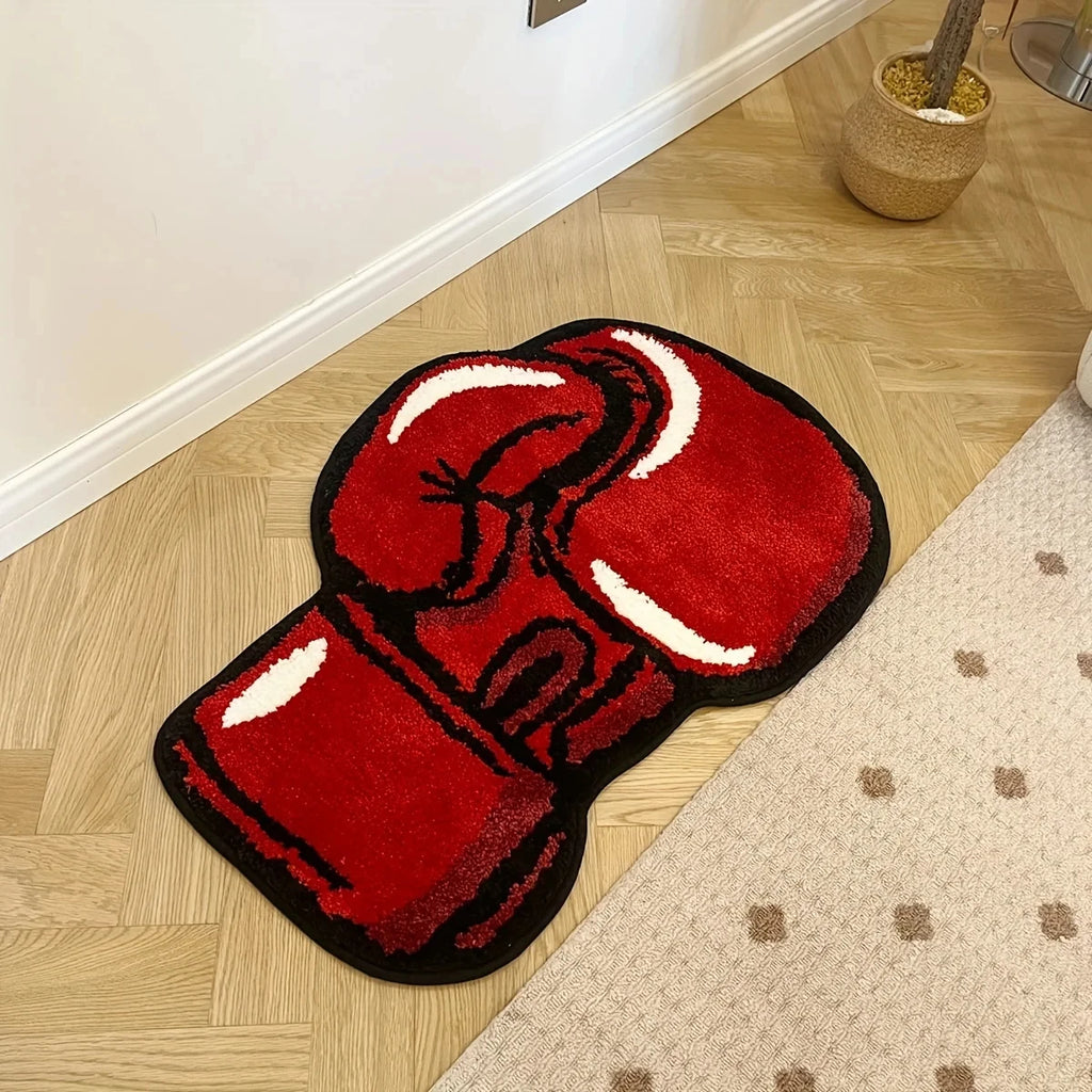 Boxing Glove Tufted Rug – Red Sports Floor Mat for Bedroom or Gym