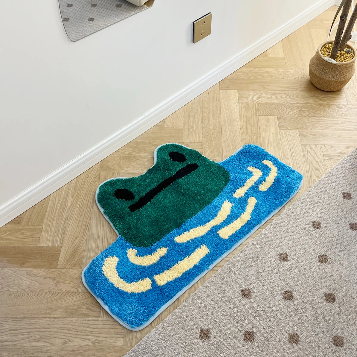 Frog Tufted Rug – Cute Green Cartoon Frog Floor Mat for Bathroom or Bedroom.