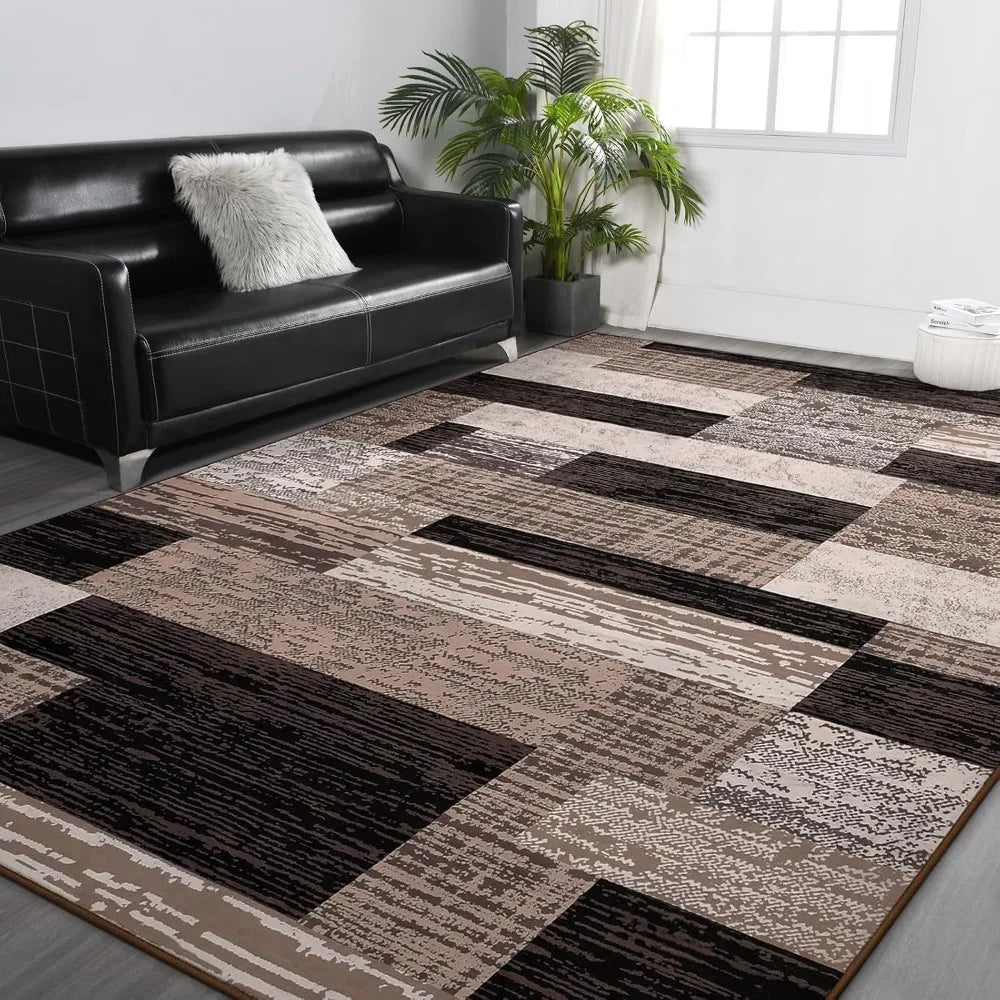 Modern Geometric 5x8ft Patchwork Chocolate Area Rug