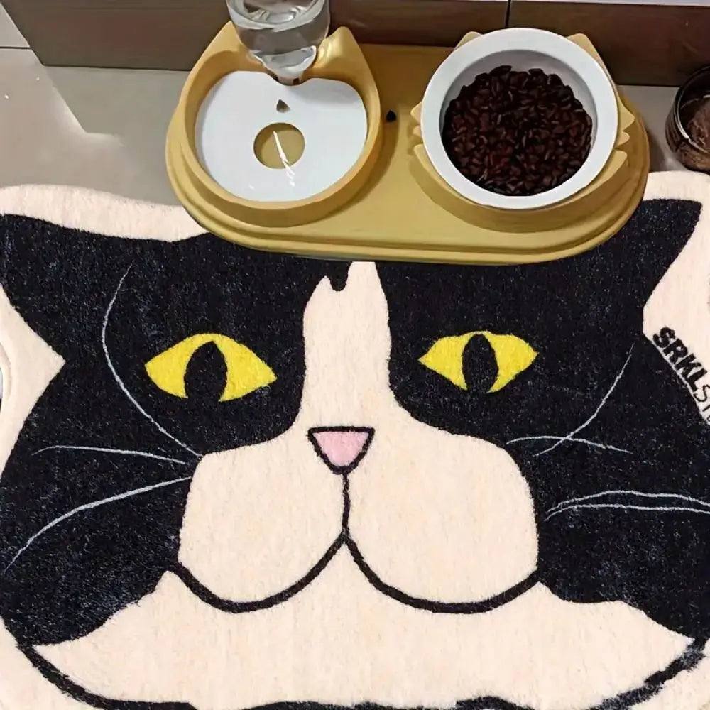 Cat Face Tufted Rug – Black and White Kitty Floor Mat for Bedroom