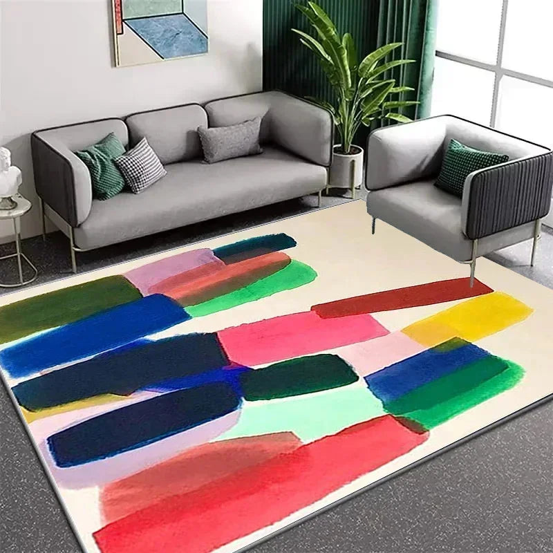 “Chromastream" Striped Vintage Rug by Liora Dane – Colorful Abstract Non-Slip Area Carpet