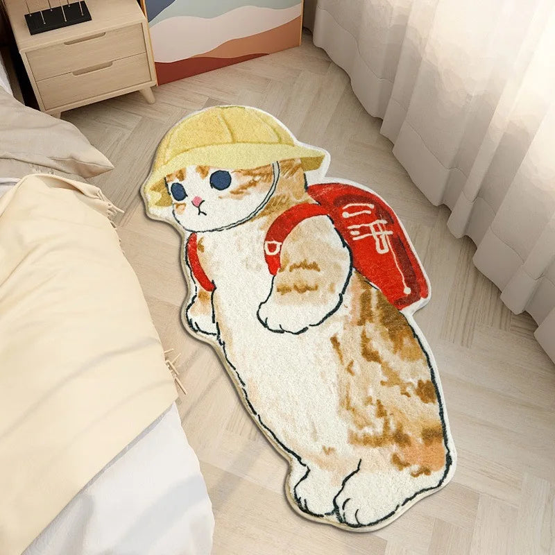 Cute Cartoon Cat Tufted Rug – Funny Kitty Floor Mat for Bedroom or Kids Room.