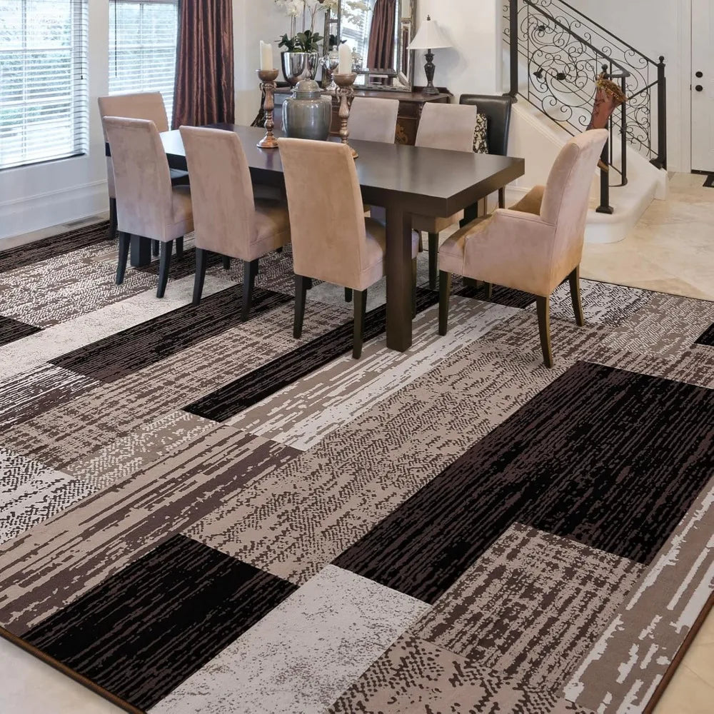 Modern Geometric 5x8ft Patchwork Chocolate Area Rug