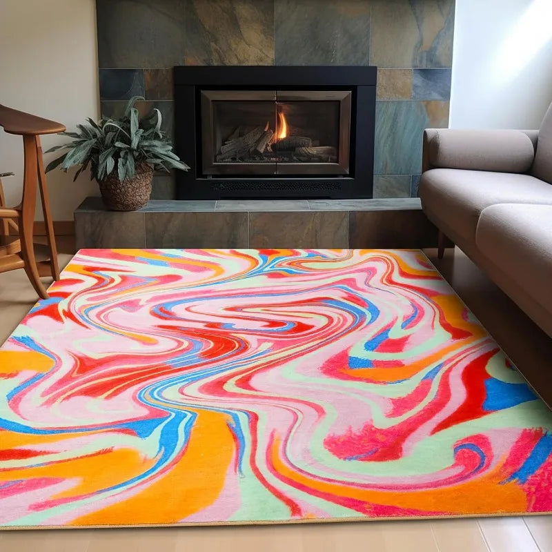 Retro Orange Abstract Rug – Vintage Mid-Century Accent