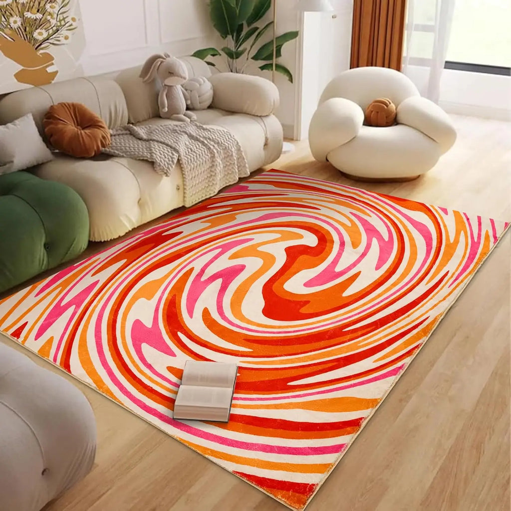 Retro Orange Abstract Rug – Vintage Mid-Century Accent