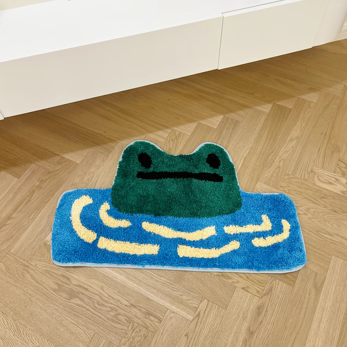 Frog Tufted Rug – Cute Green Cartoon Frog Floor Mat for Bathroom or Bedroom.