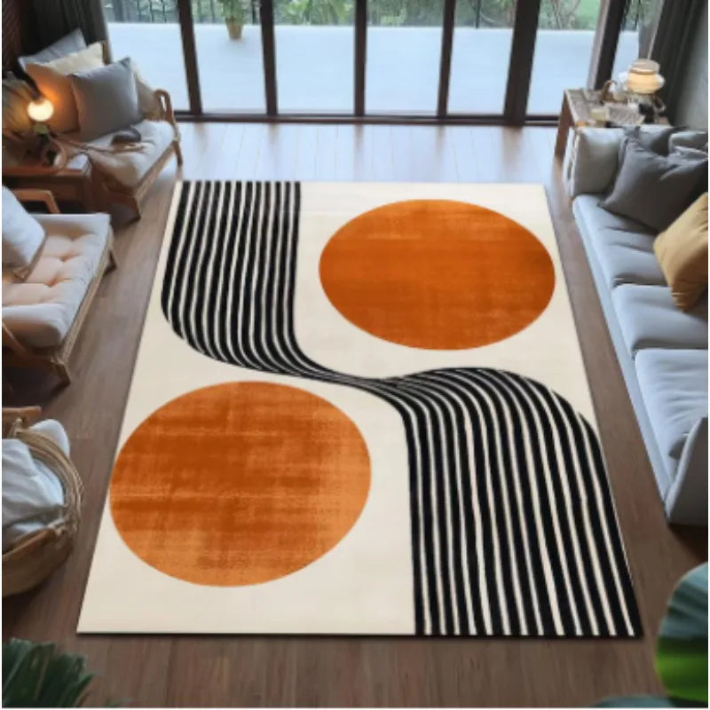 Solar Echoes GeoRug by Liora Hale — Retro Minimalist Orange Line Art Carpet