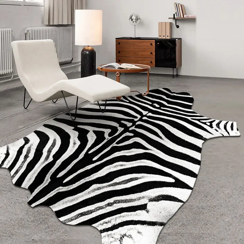Cowhide Drift Luxe Rug – Modern Irregular Faux Cowhide Plush Carpet