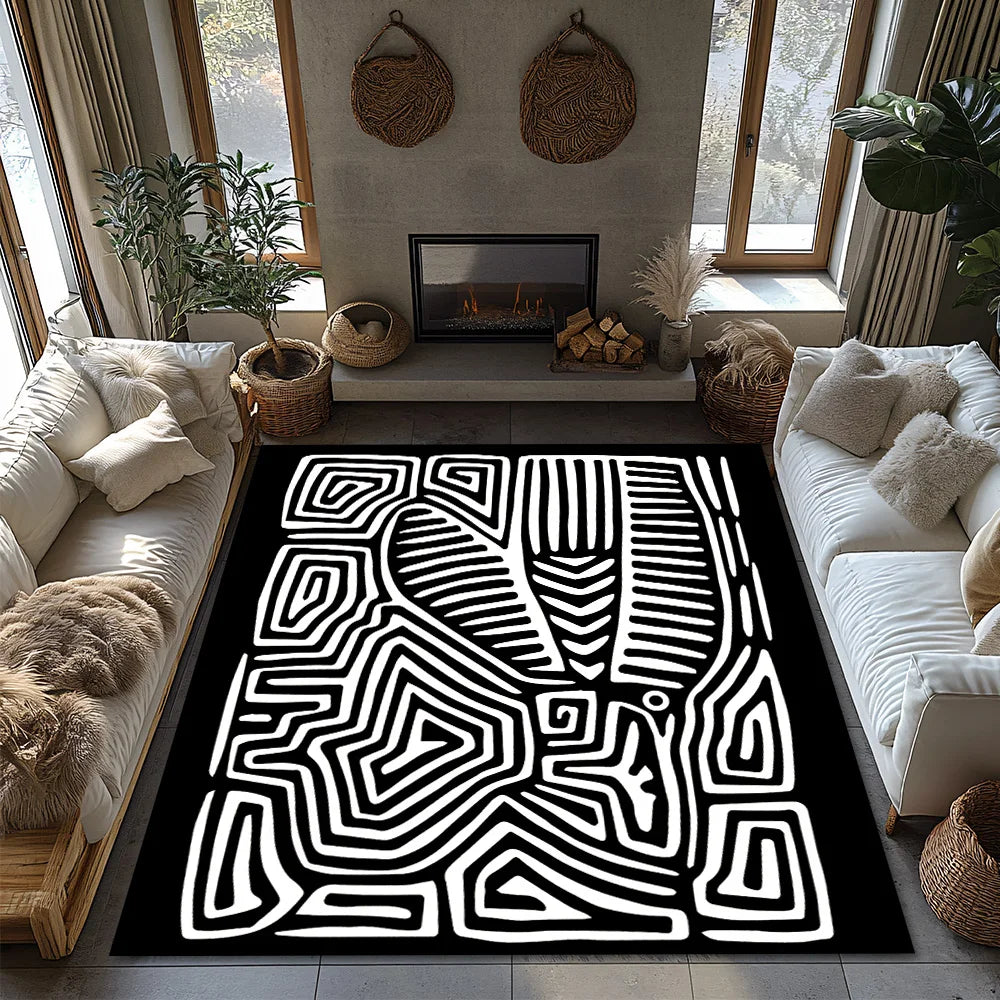 Geometric Line Art Rug – Modern Plush Non-Slip Design