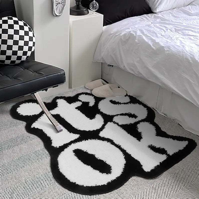 “It’s OK" Tufted Rug – Minimal Black and White Floor Mat for Bedroom or Studio