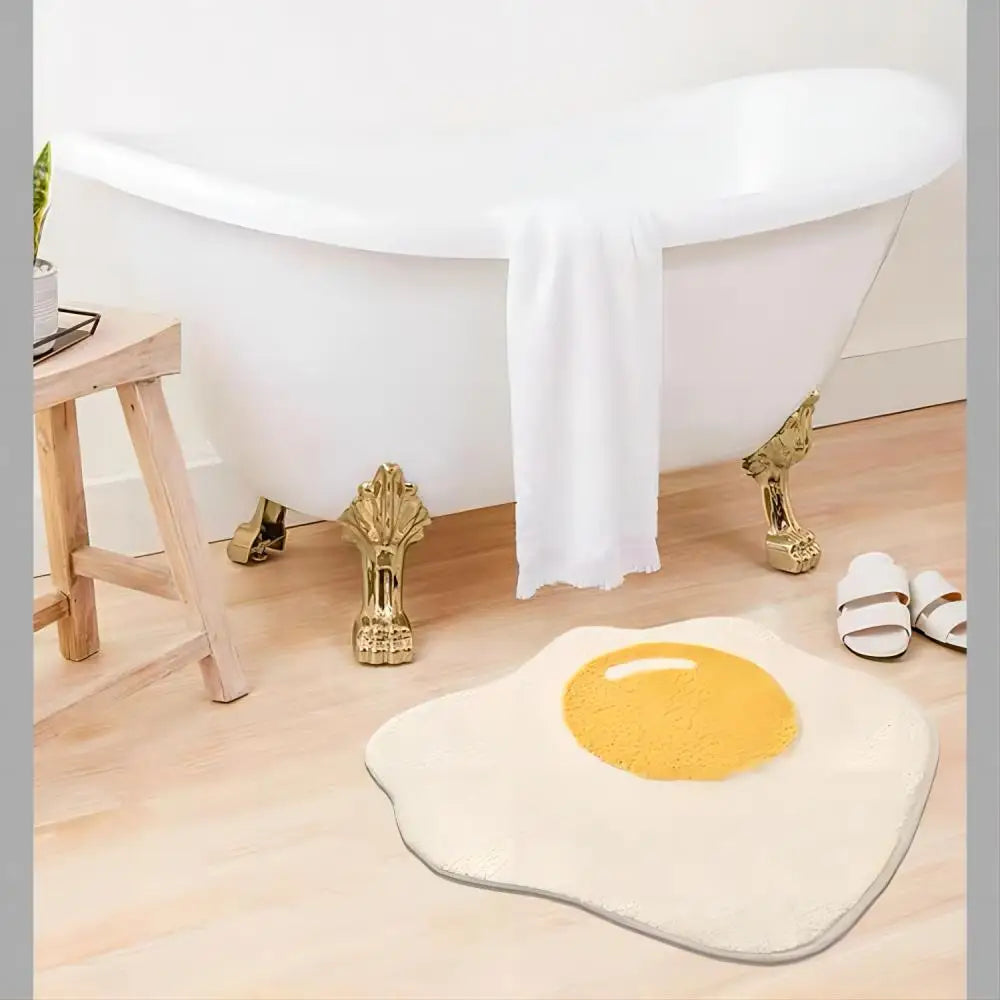 Sunny Side Up Tufted Rug – Fried Egg Aesthetic Floor Mat for Kitchen or Bedroom Decor.
