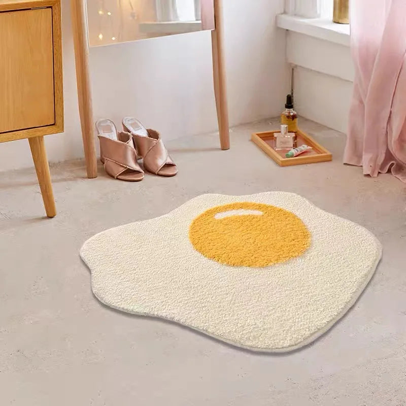 Sunny Side Up Tufted Rug – Fried Egg Aesthetic Floor Mat for Kitchen or Bedroom Decor.