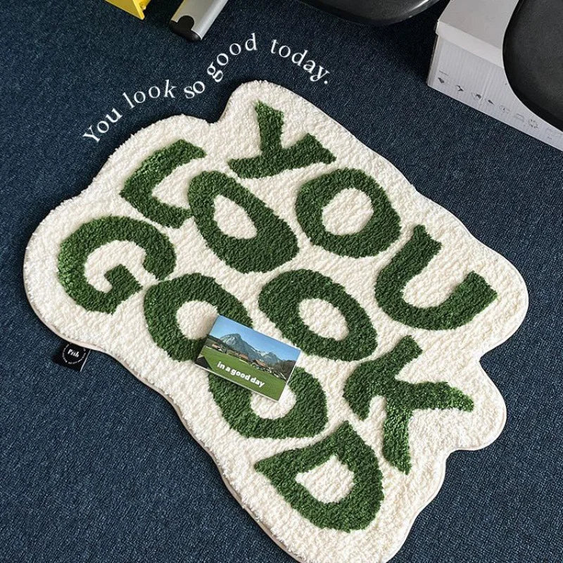 “You Look Good" Tufted Rug – Black and White Floor Mat for Bedroom or Bathroom