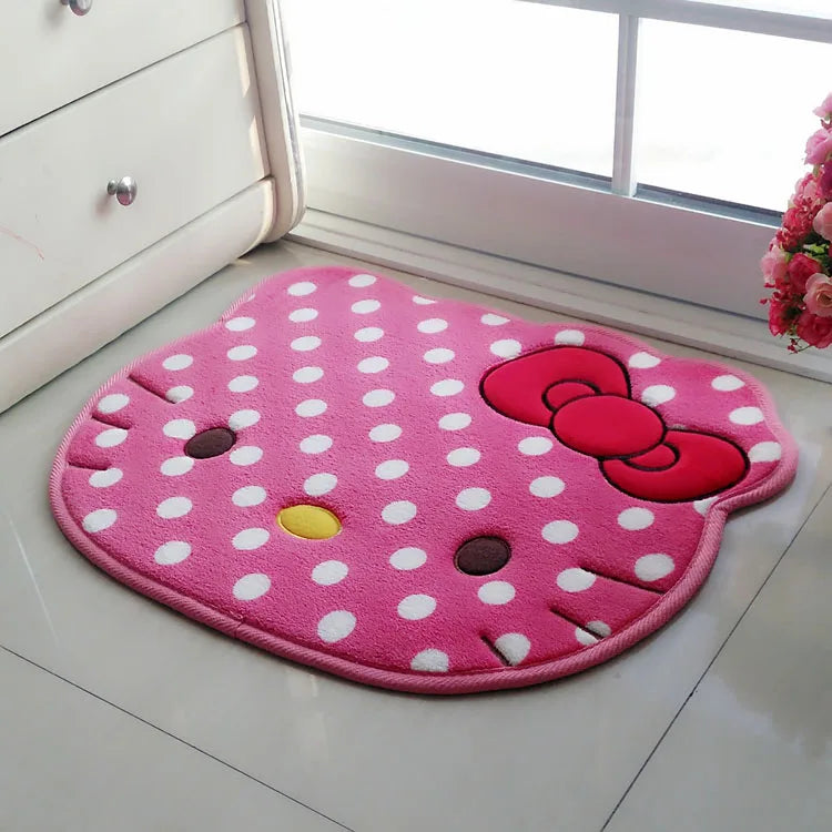 Cute Kitty Tufted Rug – Pink Cartoon Floor Mat for Bedroom or Vanity Room Decor.