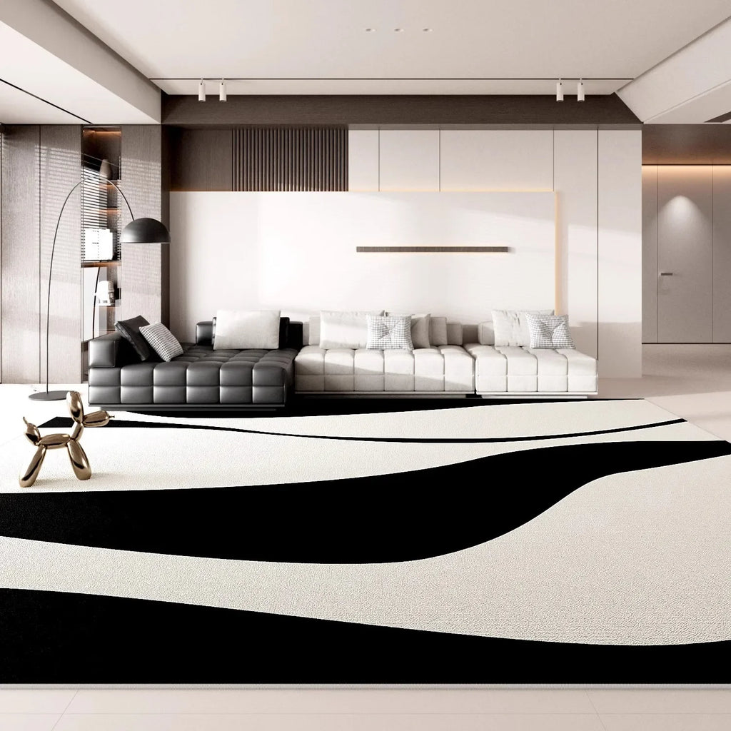 “Noir Lines" – Minimalist Black & White Geometric Rug by Aure Rendu